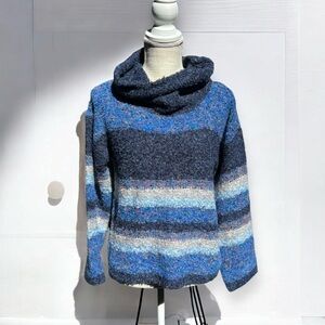 🌻NEW w.tag Knitizen Blue Striped Chunky Cozy  Warm Cowl Neck Sweater Size S